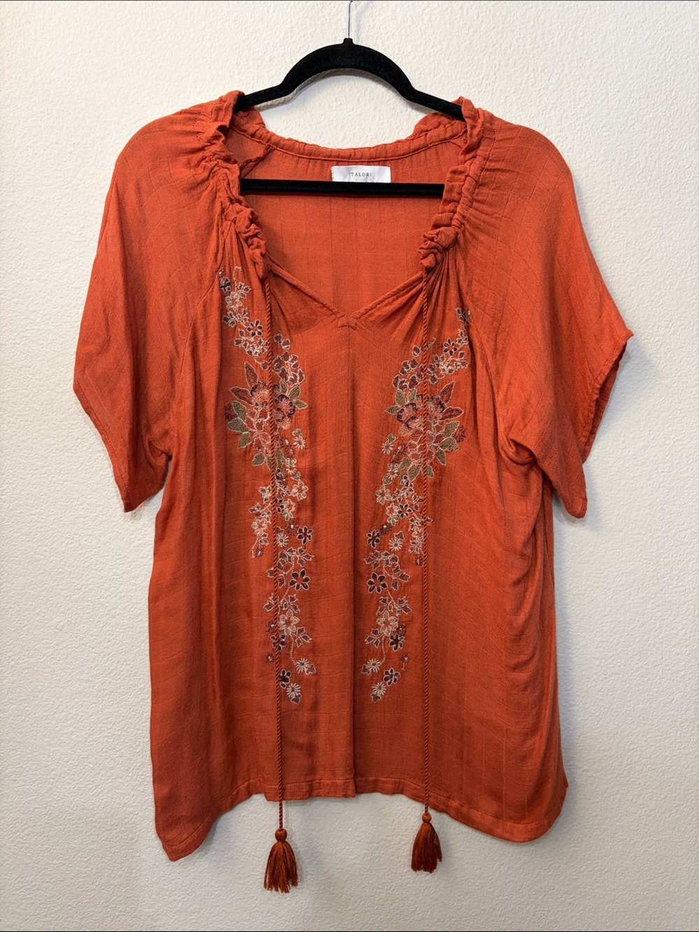Embroidered Rust Boho Peasant Top